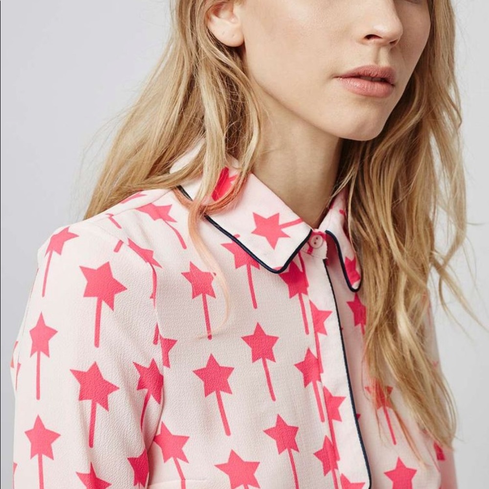 Topshop pink star button down blouse. Brand new